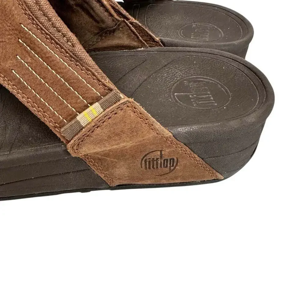 FitFlop DASS Leather Thong Sandals Brown Comfort Support Casual Summer Men 11
